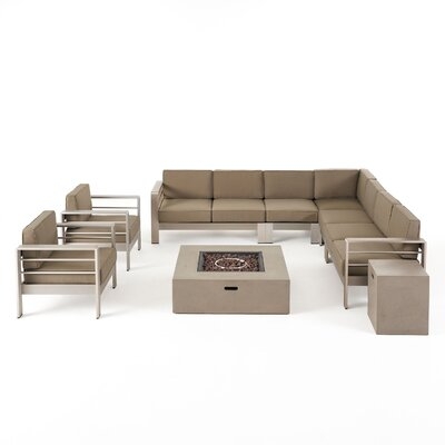 Gosport Outdoor L-Shaped 9 Piece Sectional Seating Group with Cushion - Image 0