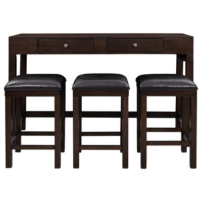 4-Piece Counter Height Table Set With Socket And Leather Padded Stools, Espresso - Image 0