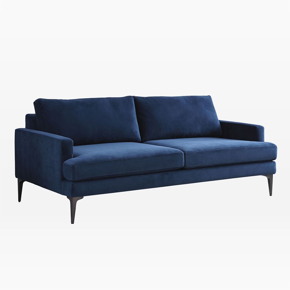 Andes 77" Multi-Seat Sofa, Standard Depth, Performance Velvet, Ink Blue, Dark Pewter - Image 0