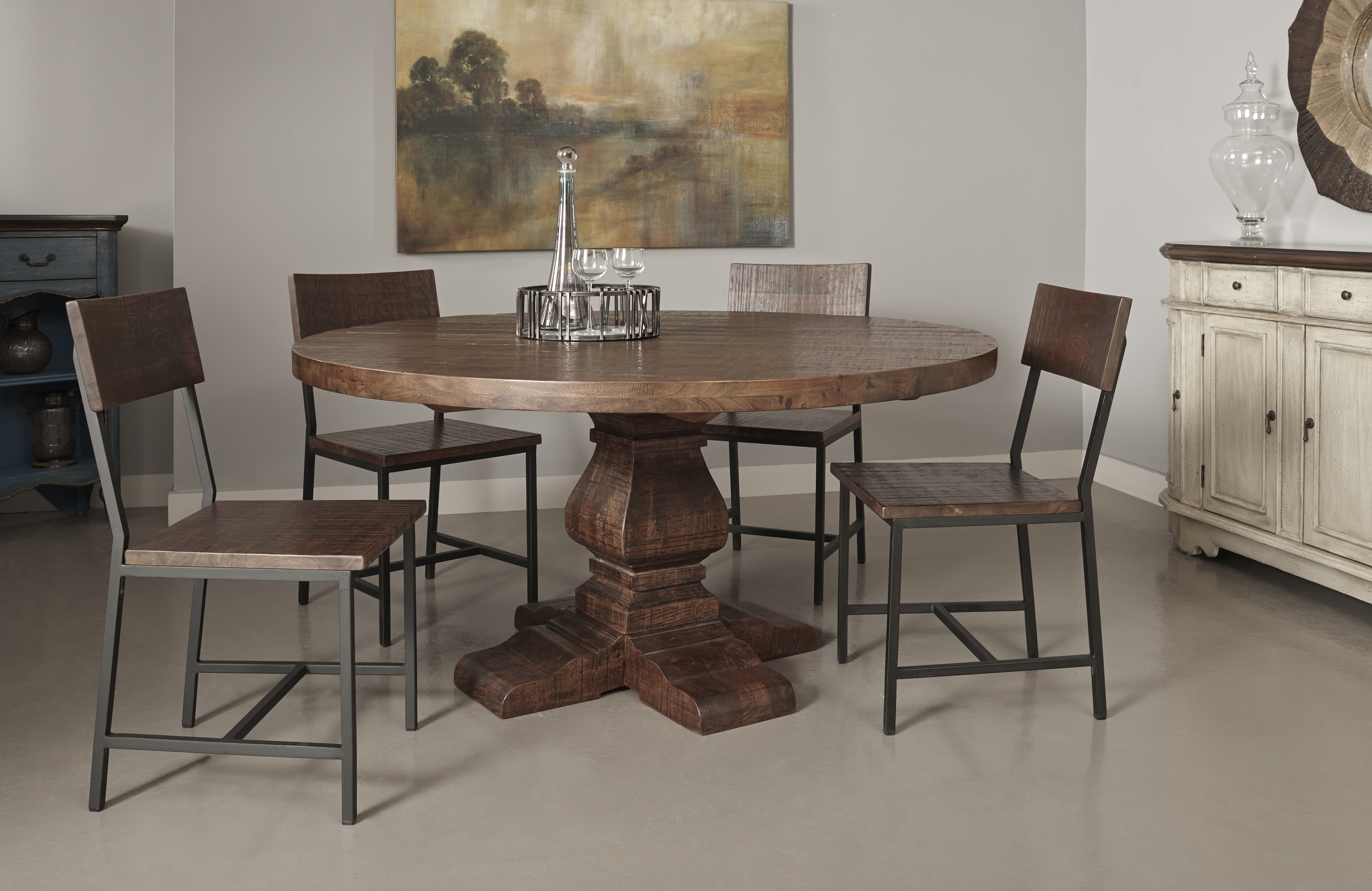 Woodbridge Round Dining Table, Distressed Brown - Image 4