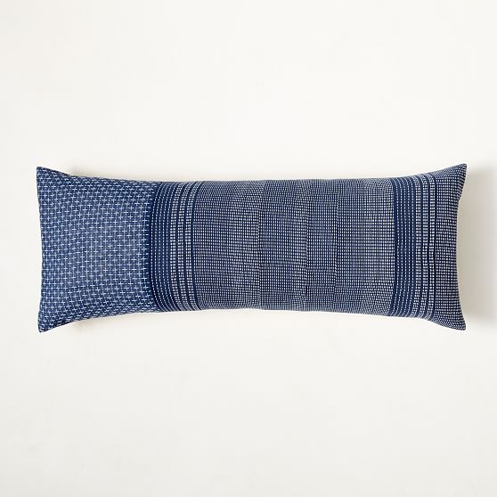 Woven Kantha Pillow Cover, 14"x36", Indigo - Image 0