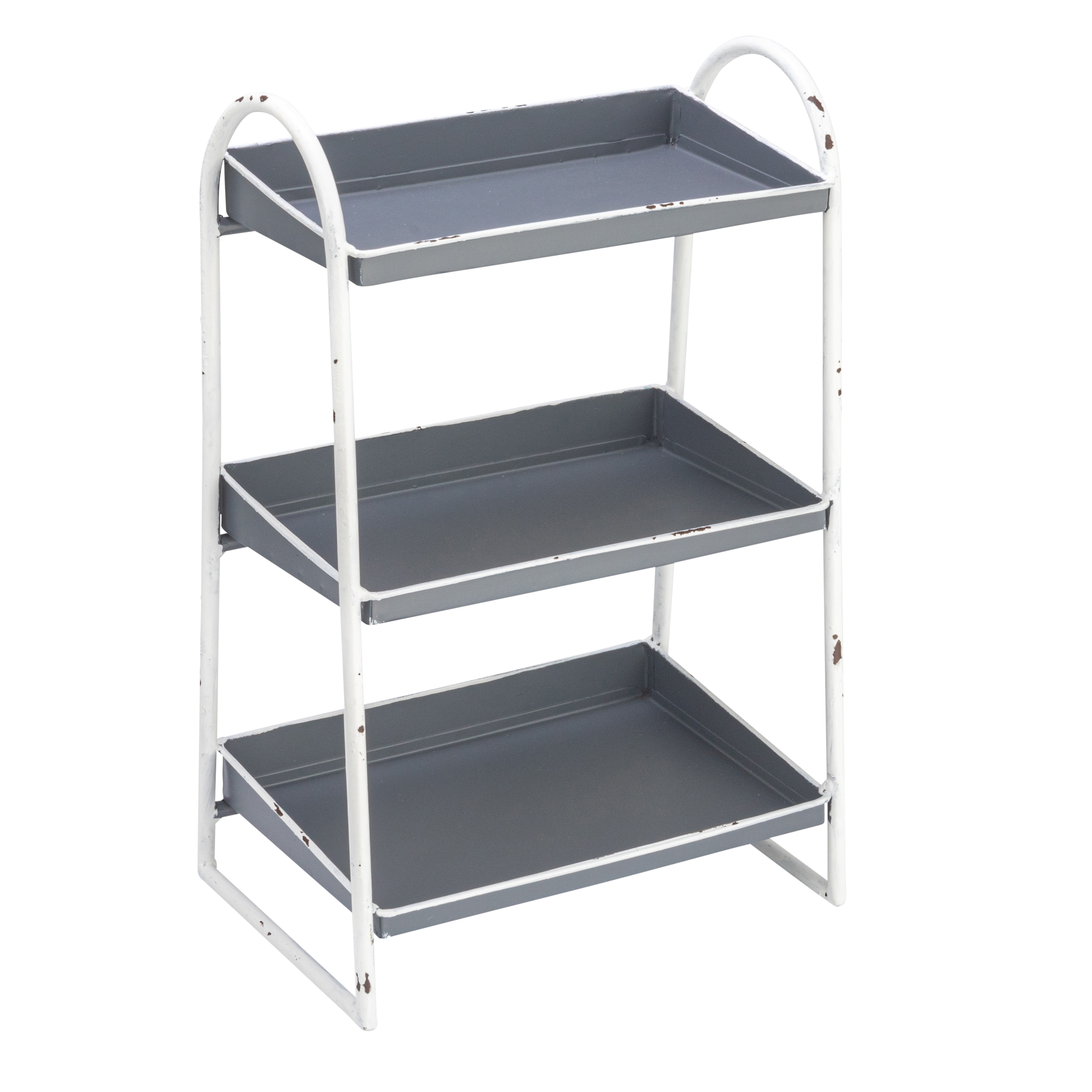 Heavily Distressed Grey 3-Tier Metal Tray with White Frame & Rim - Image 0