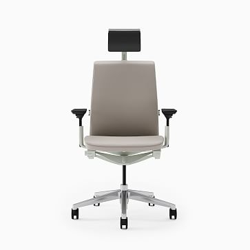 Steelcase Think HA Task Chair, Hard Casters, Headrest Black Frame Medium Grey Upholstered Back / Polished Aluminum - Image 2