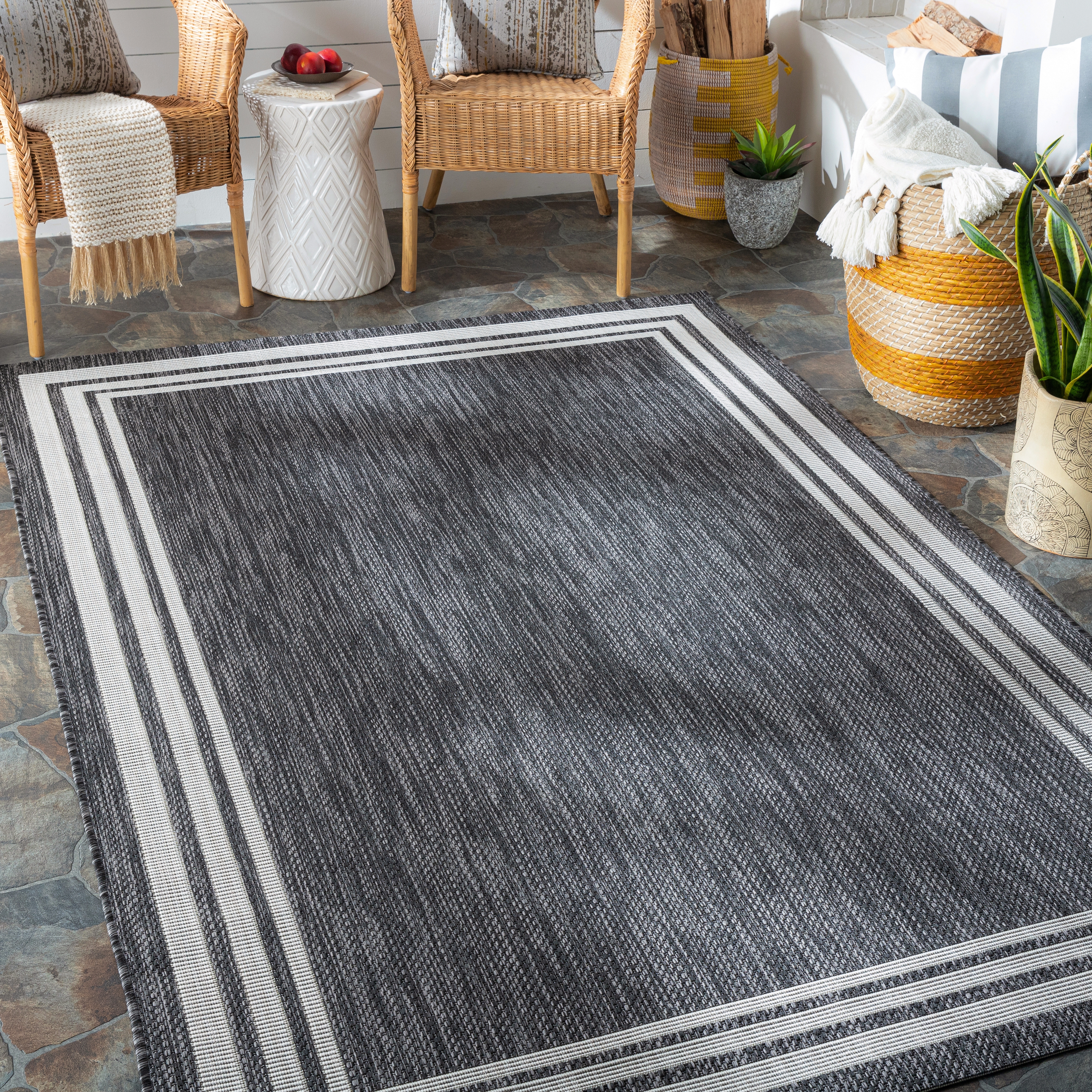 Eagean Black Outdoor 10' x 13'11" Machine Woven Rug - Image 1