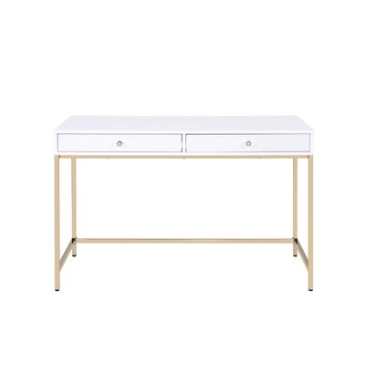 Desk In White High Gloss & Gold 47" X 20" X 31"H - Image 0