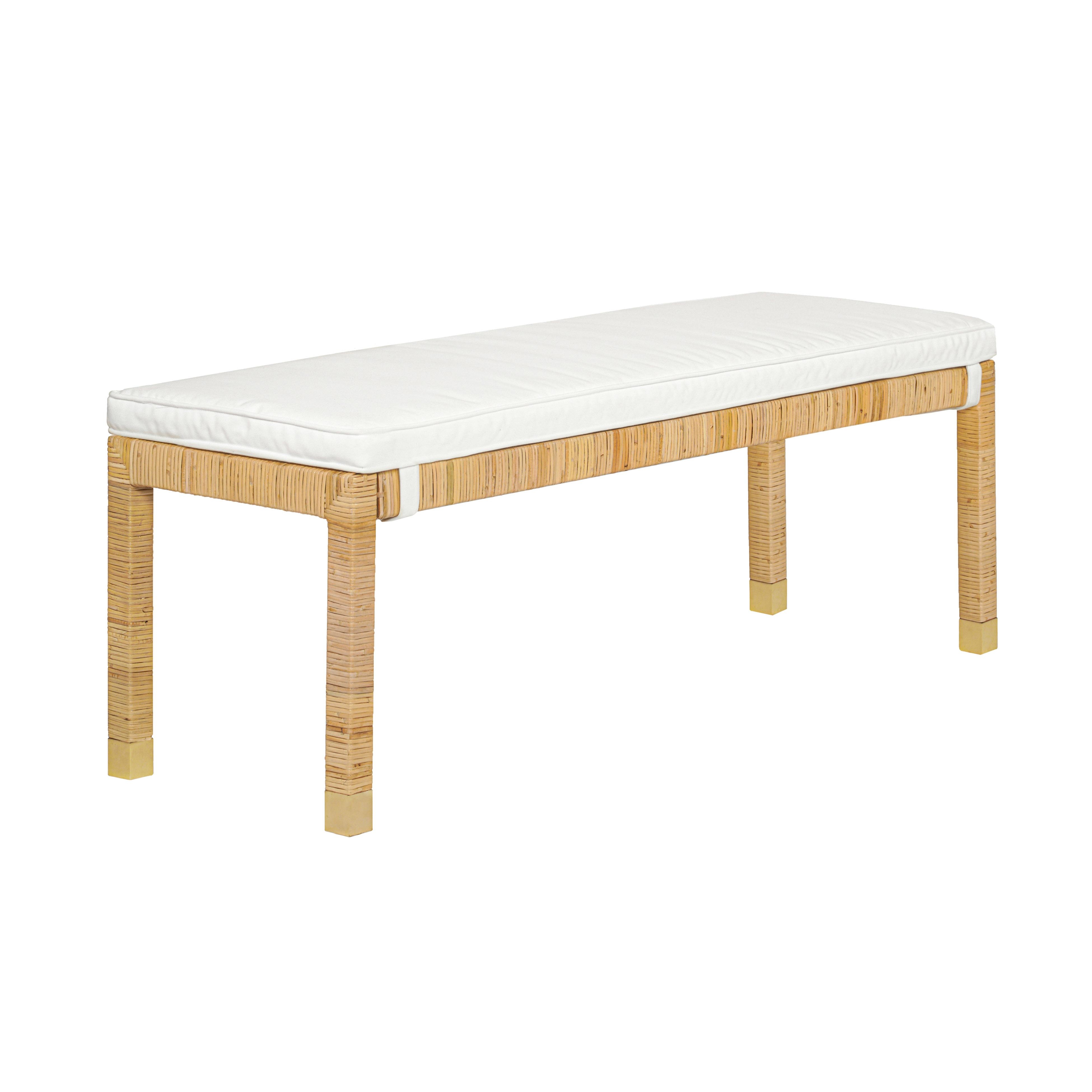 Amara Natural Woven Rattan Performance Fabric Bench - Image 1