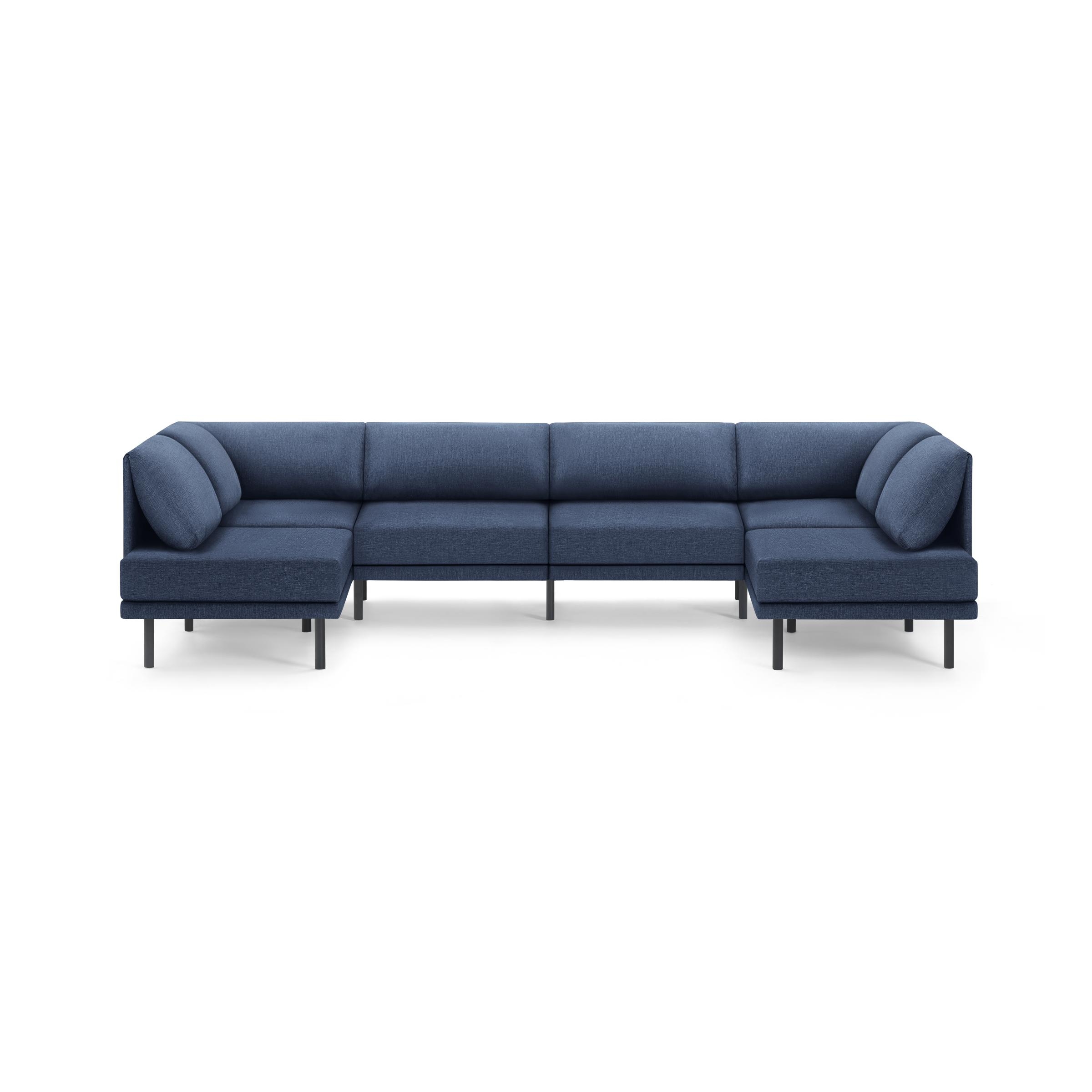 Range 6-Piece Open U Sectional - Navy Blue - Performance Basketweave / Black - Metal - Image 0