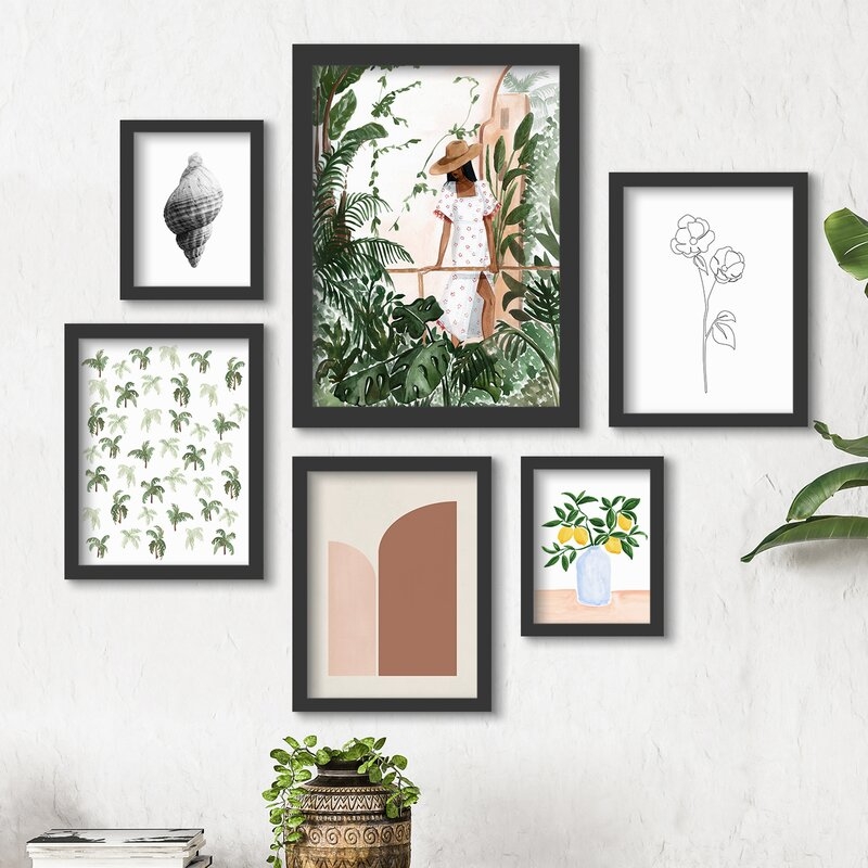 Green Florals & Botanical Morocco by Sabina Fenn, Picture Frame Print, Black Frame, Set of 6 - Image 1