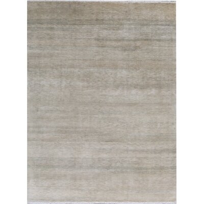 Striped Hand-Knotted Green/Ivory Area Rug - Image 0