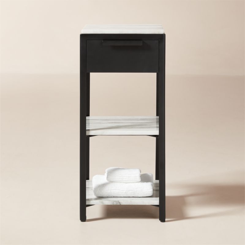 Kessi Black Metal and White Marble Side Table with Drawer - Image 2