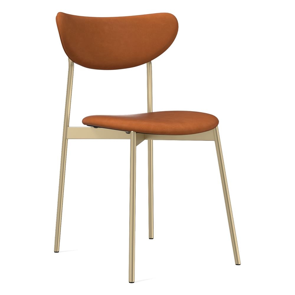 Modern Petal Fully Upholstered Dining Chair, Vegan Leather, Saddle, Light Bronze - Image 0