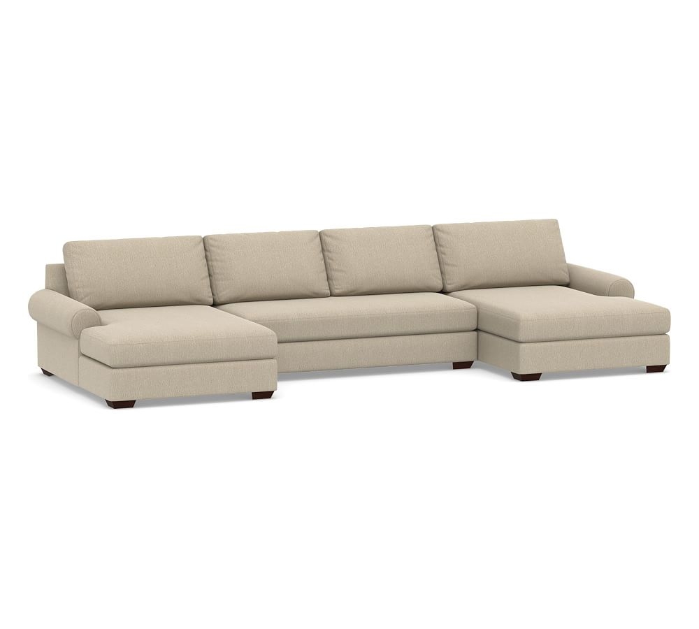 Big Sur Roll Arm Upholstered U-Double Chaise Sofa Sectional with Bench Cushion, Down Blend Wrapped Cushions, Sunbrella(R) Performance Chenille Cloud - Image 0