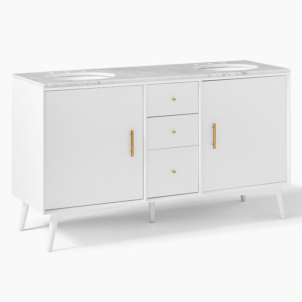Mid-Century Collection Double 63" Bath Console, White, No Marble Top/No Hardware - Image 0