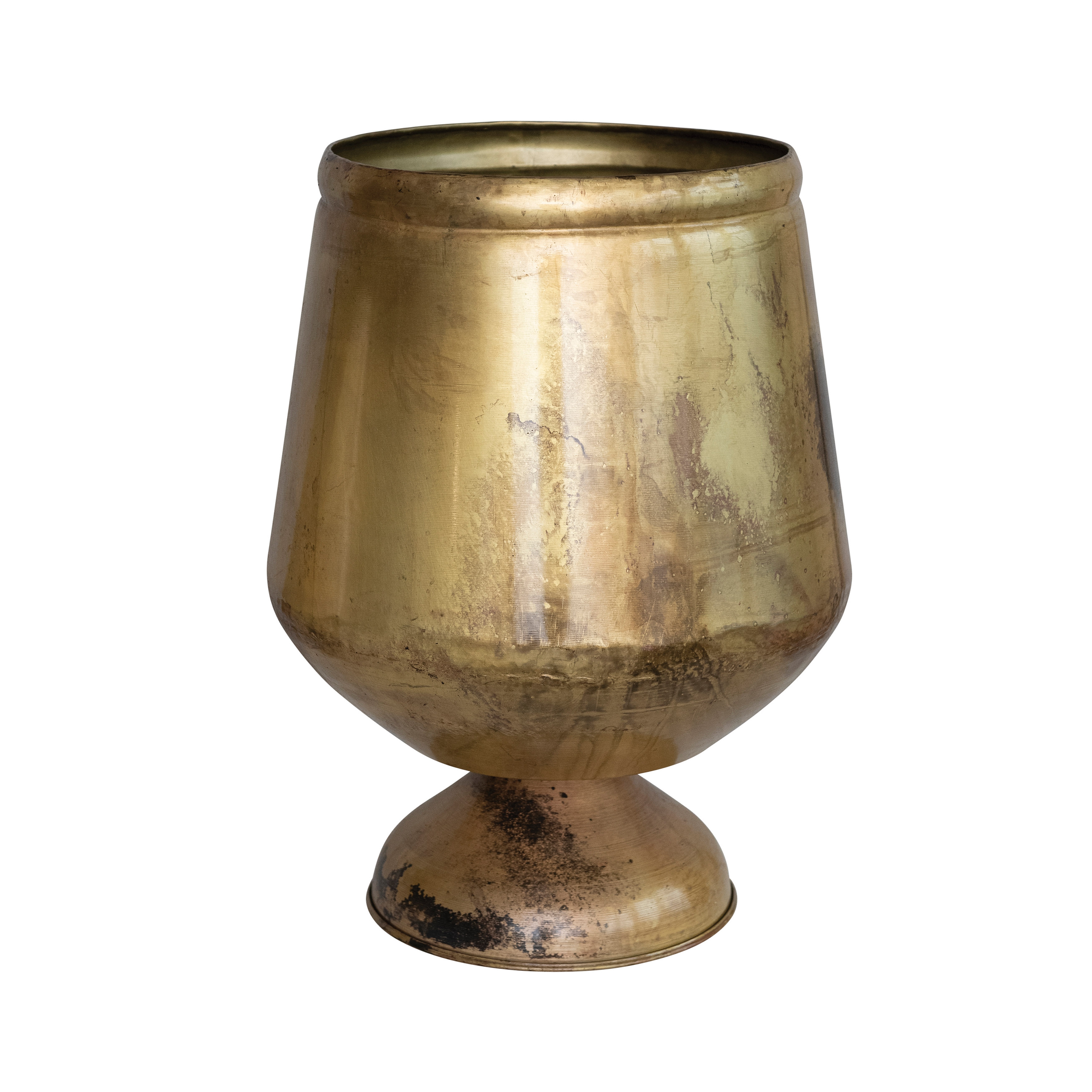 15.75 Inches Round Metal Footed Planter, Holds 10 Inches Pot, Antique Brass Finish - Image 0