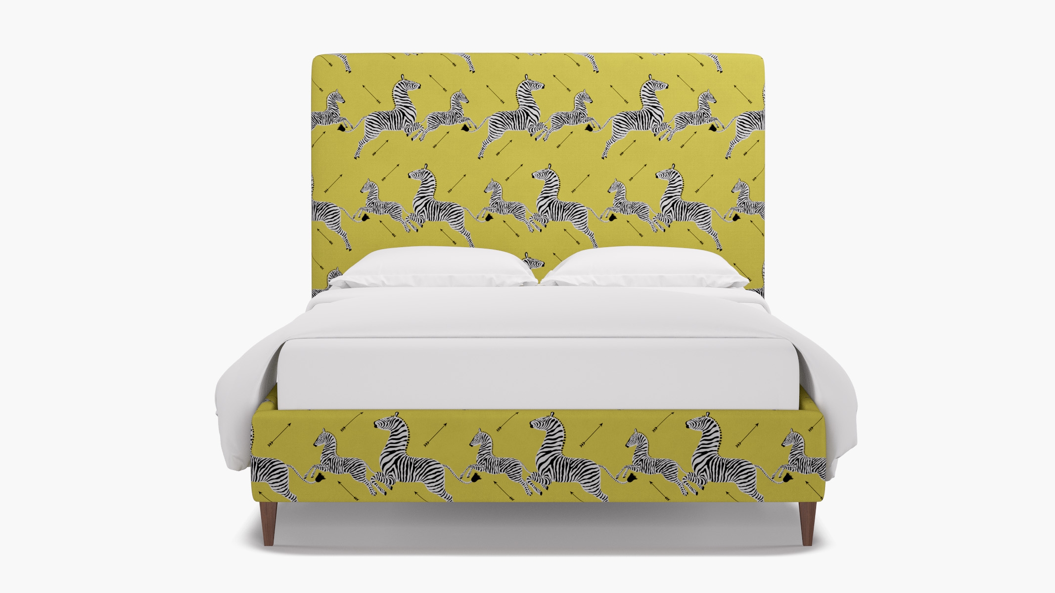 Classic Bed, Yellow Zebra, Walnut Square Tapered Leg, Queen - Image 0