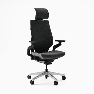 Steelcase Gesture Armed Task Chair With Lumbar, Soft Casters, Headrest, Platinum & Seagull Frame, Remix, Linen Beige - Image 1