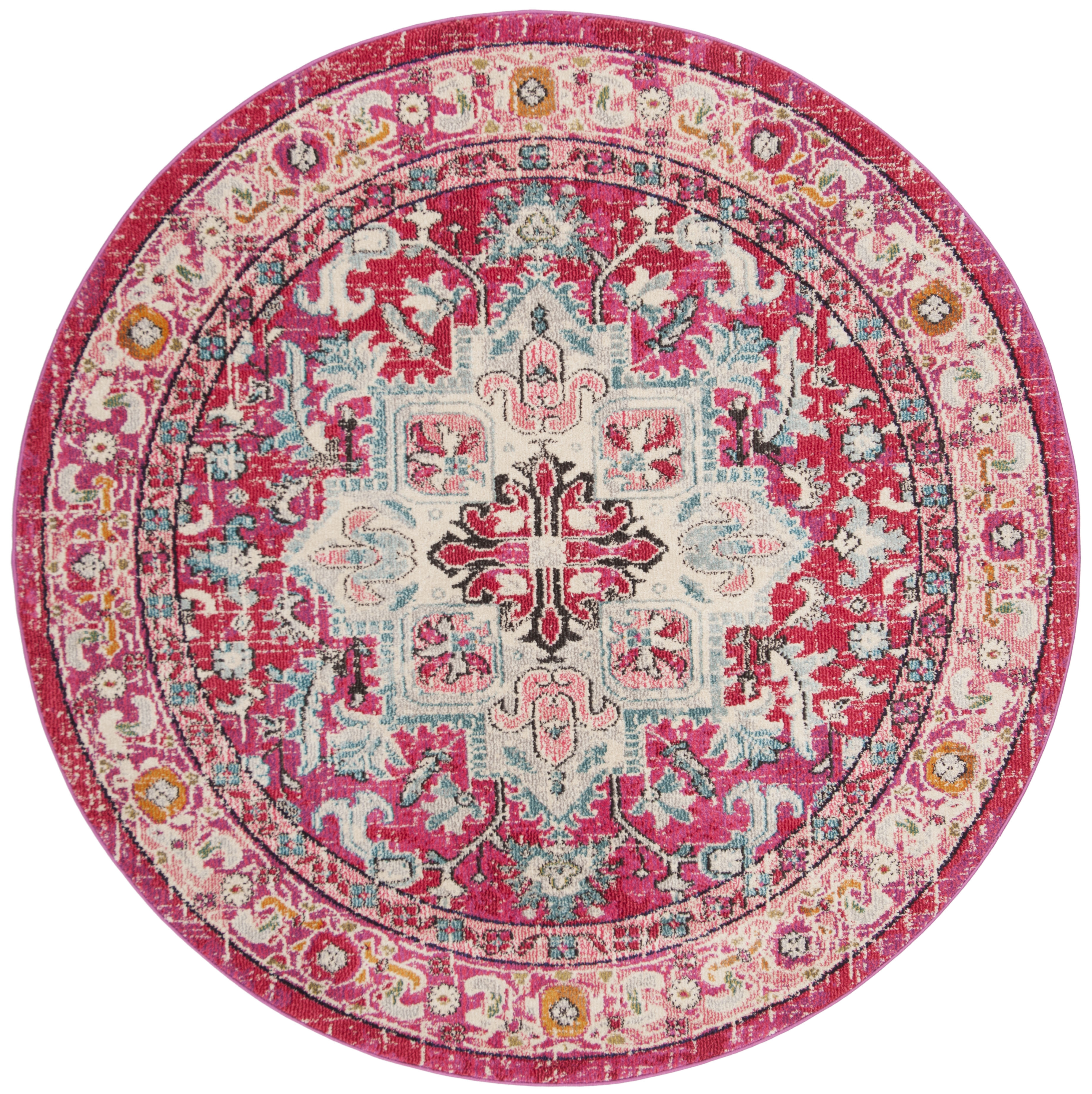 Arlo Home Woven Area Rug, MNC250J, Fuchsia/Light Blue,  6' 7" X 6' 7" Round - Image 0