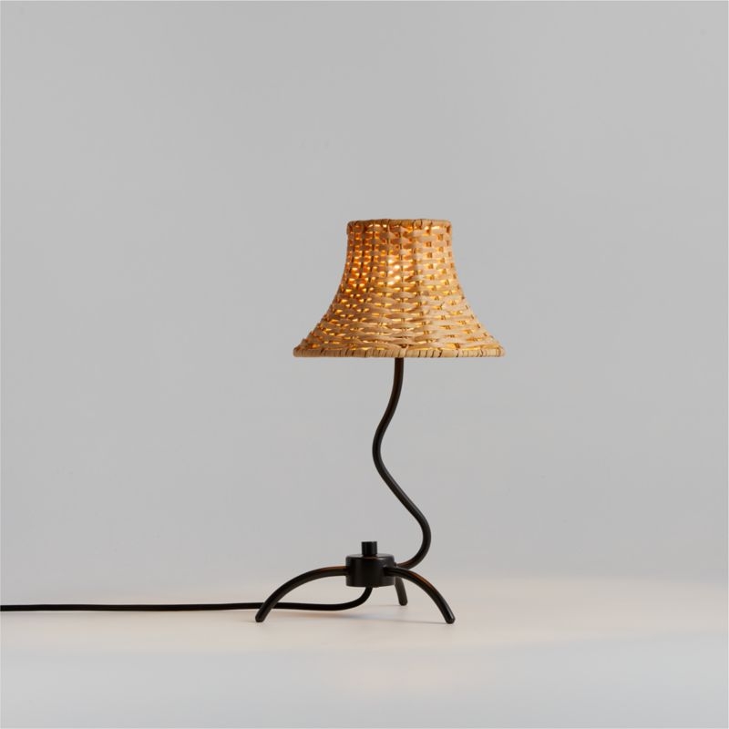 Bibelot Wavy Black Metal Mini Table Lamp with Rattan Shade by Athena Calderone 15.6" - Image 4