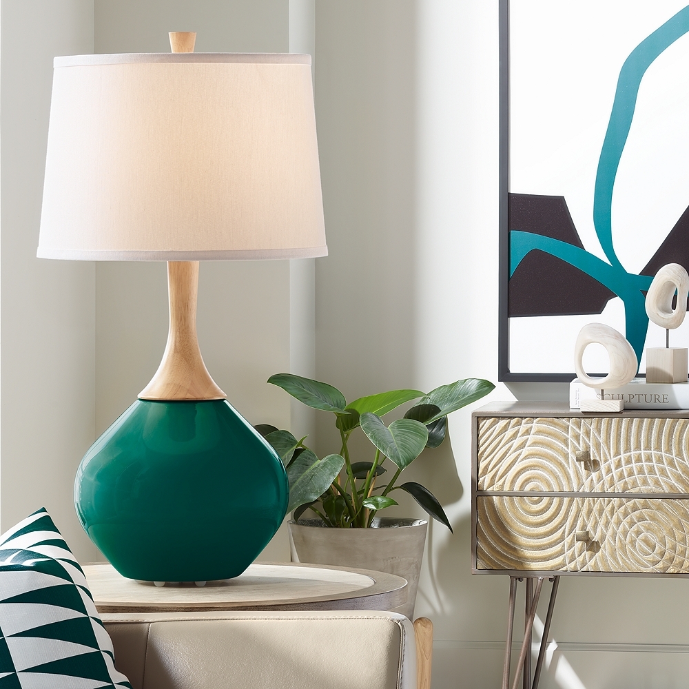 Color Plus Wexler 31" High Linen Shade Peacock Blue Table Lamp - Image 0