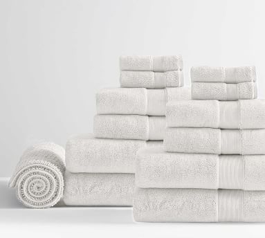 Classic Organic Washcloth Hand and Bath Towel With Bath Mat, Gray Mist, Set of 13 - Image 4