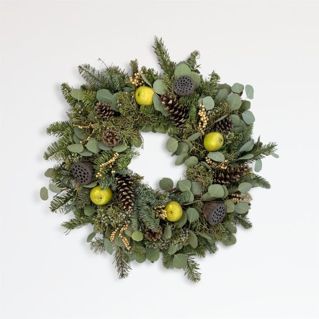 Live Mixed Greens & Pinecone Wreath 22" - Image 0