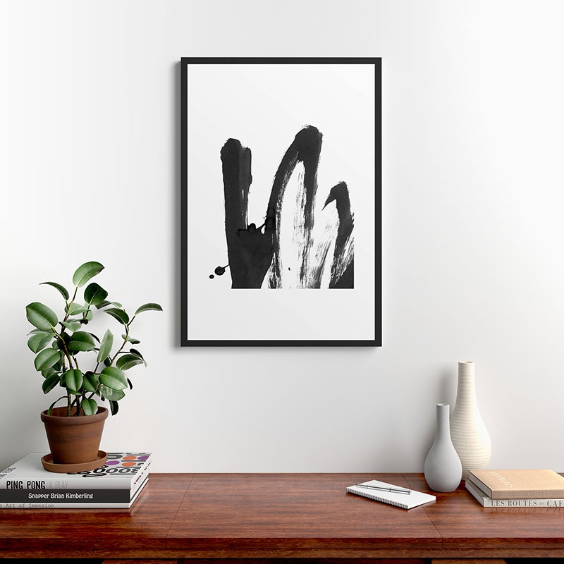 B And W Strokes 4 by Iris Lehnhardt - Framed Art Print Modern Black 24" x 36" - Image 1
