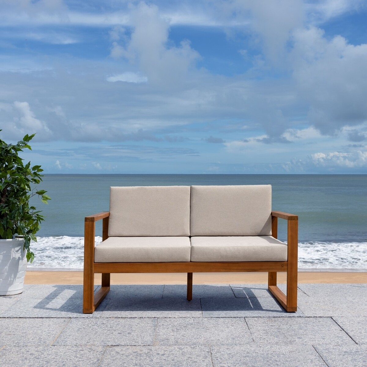 Emiko Outdoor Bench - Natural/Light Grey - Safavieh - Image 9