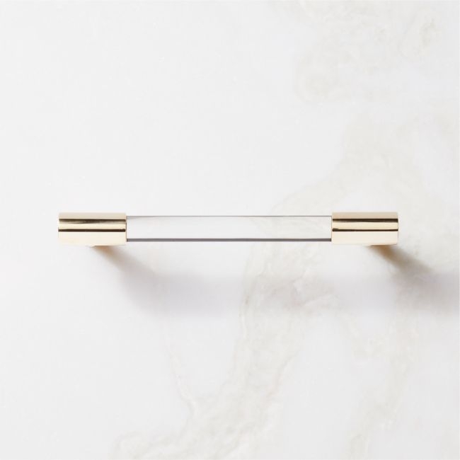 Flynn Polished Unlacquered Brass and Crystal Handle 5" - Image 0