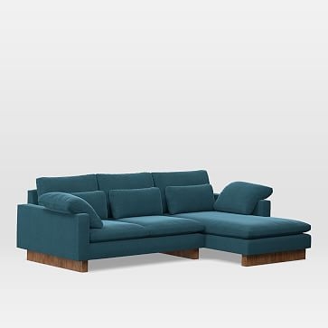 Harmony Sectional Set 01: Left Arm 2.5 Seater Sofa, Right Arm Chaise, Down Blend, Performance Velvet, Petrol, Walnut - Image 0