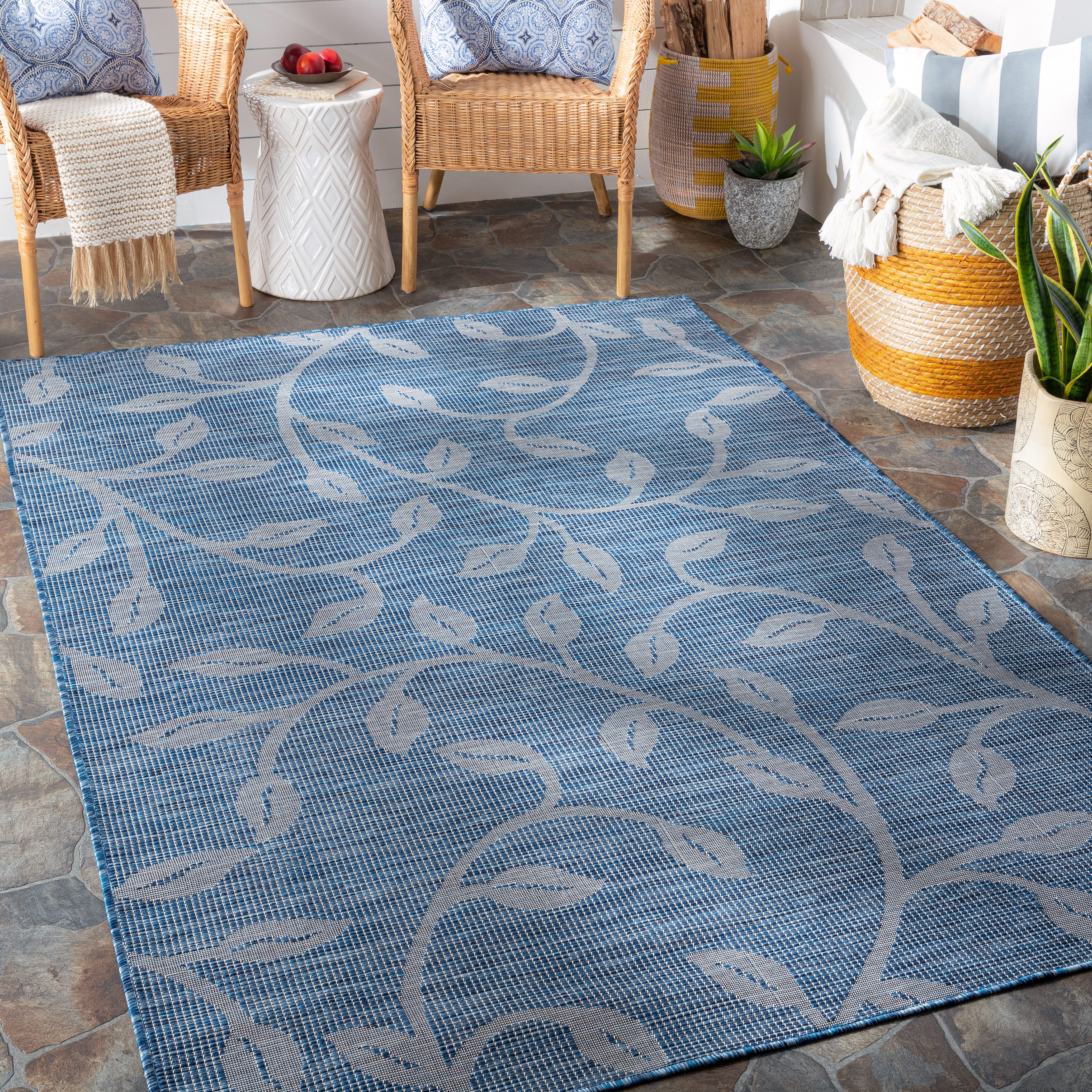 Pasadena Blue Outdoor 6'4" x 9' Machine Woven Rug - Image 1