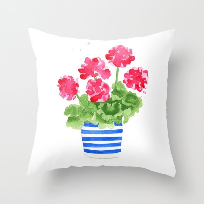 Potted Geranium No. 1 Throw Pillow by The Aestate - Cover (18" x 18") With Pillow Insert - Outdoor Pillow - Image 0
