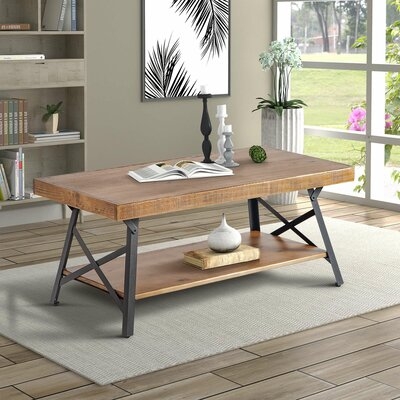 43'' Metal Legs Rustic Coffee Table, Solid Wood Tabletop - Image 0
