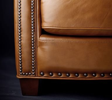 Irving Roll Arm Leather Armchair, Bronze Nailheads, Polyester Wrapped Cushions Churchfield Camel - Image 3