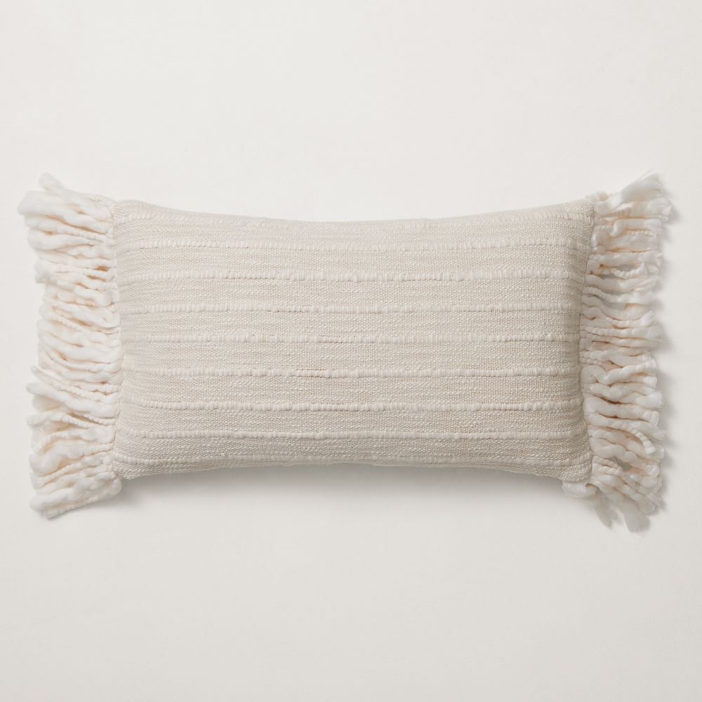 Soft Corded Chunky Fringe Pillow Cover, 12"x21", Natural Canvas - Image 0