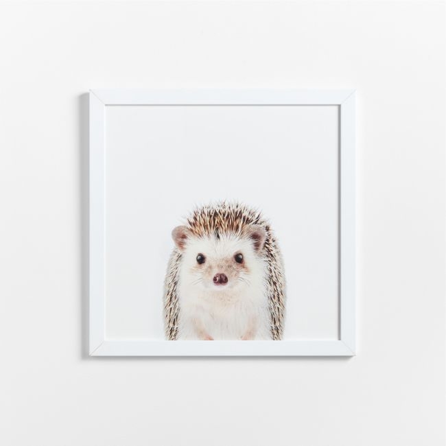 Baby Hedgehog White Wood Framed Wall Art Print - Image 0