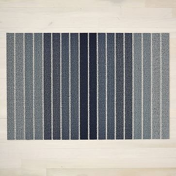 Chilewich Block Stripe Shag Floormat, 18x28, Denim - Image 0