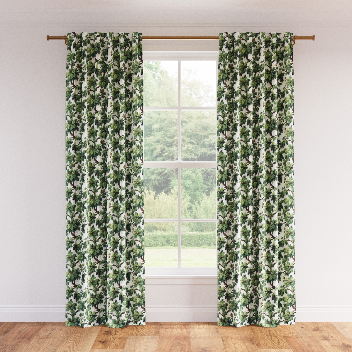 Printed Linen Curtain, Vert Woodland, 50" x 96", Privacy - Image 1