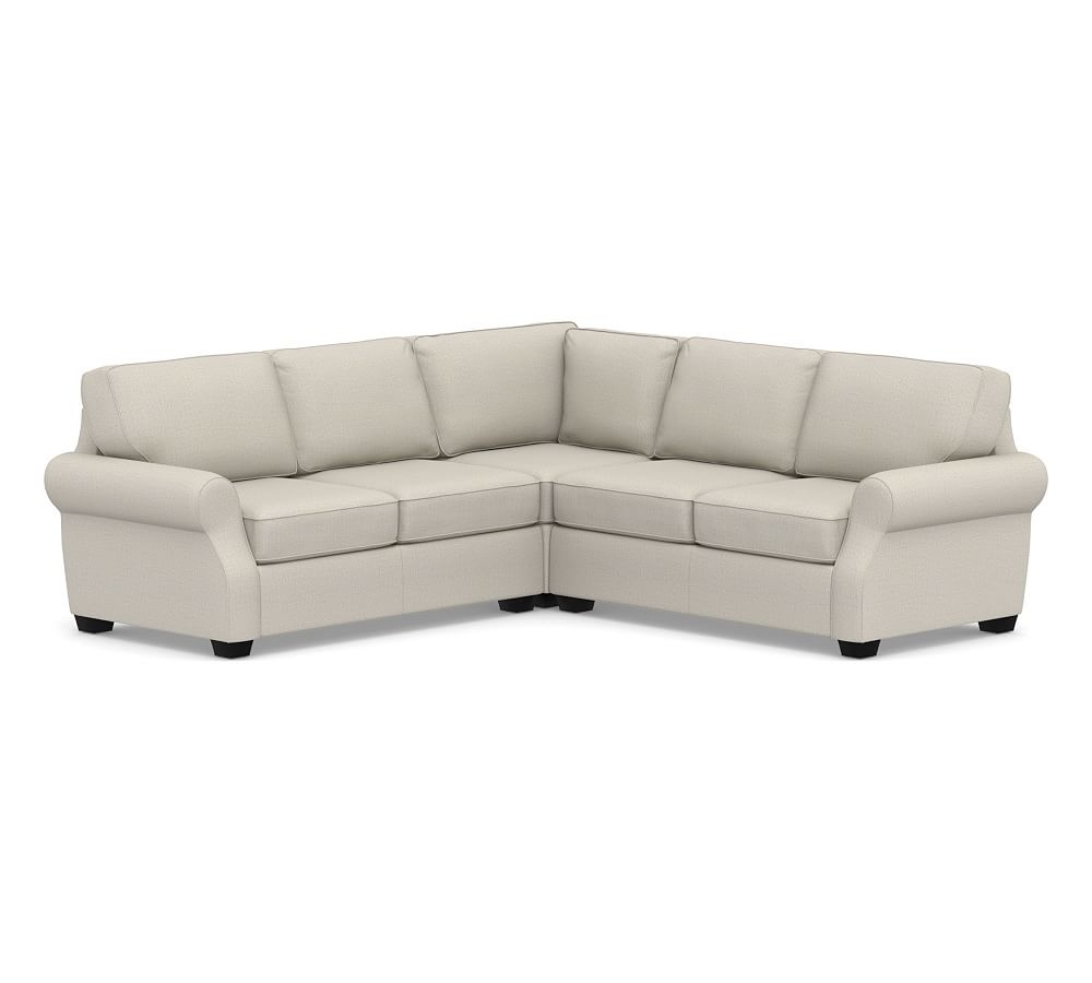 SoMa Fremont Roll Arm Upholstered 3-Piece L-Shaped Corner Sectional, Polyester Wrapped Cushions, Performance Heathered Tweed Pebble - Image 0