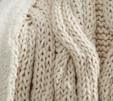 Alpine Handknit Cable Sherpa Back Throw Blanket, 50 x 60", Ivory - Image 2