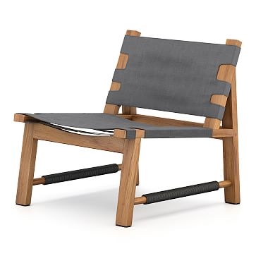 Teak Outdoor Sling Chair,Teak,White - Image 3