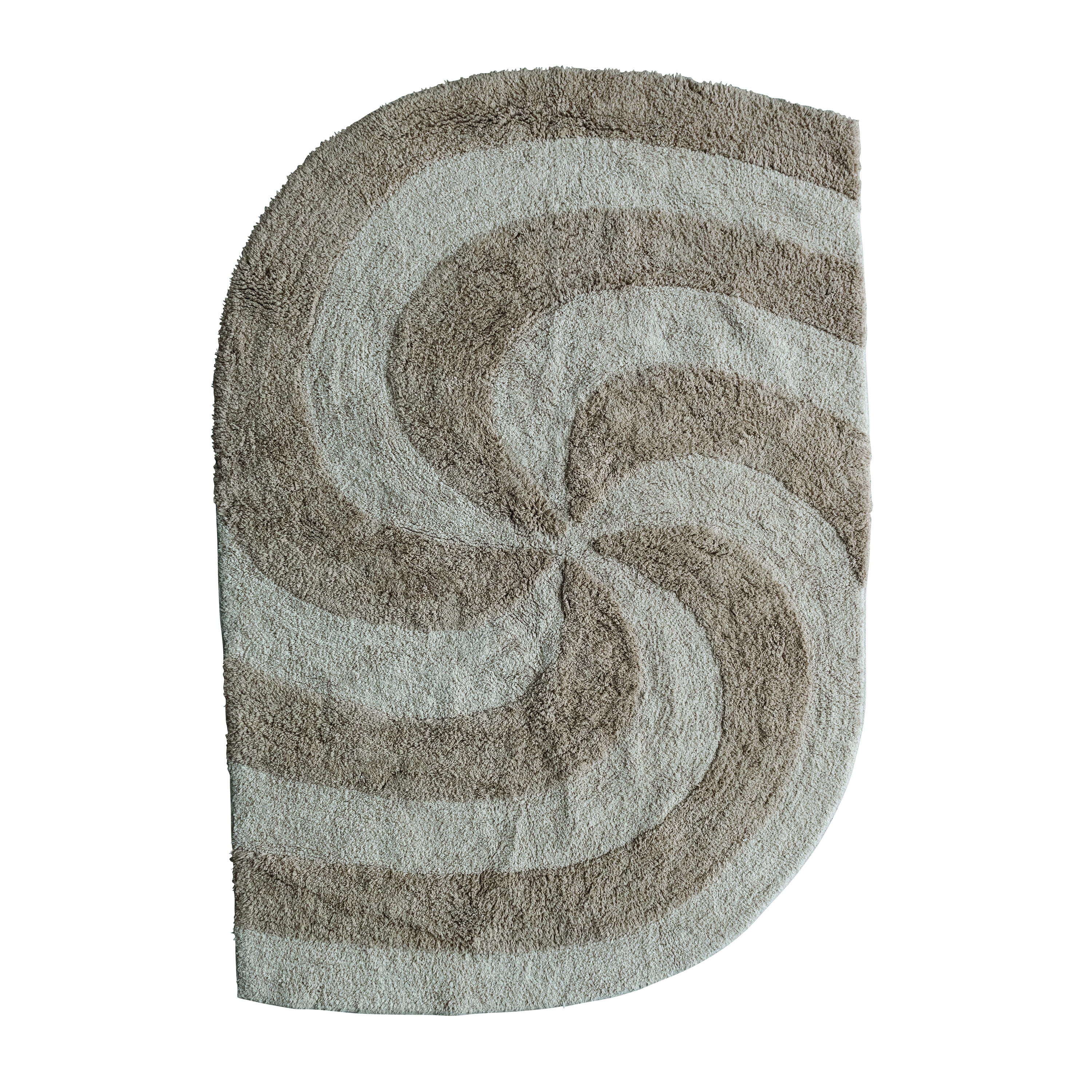 4.5 Inches Cotton Tufted Rug with Varying Pile and Spiral Design, Tan and Beige - Image 0
