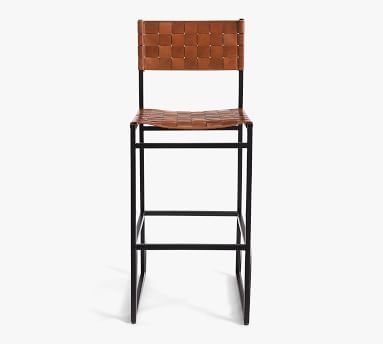 Hardy Woven Leather Counter Stool, Bronze/Saddle Tan Leather - Image 3
