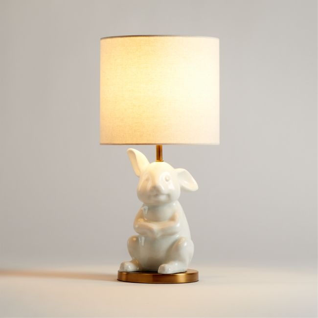 White Crackled Ceramic Woodland Bunny Kids Table Lamp - Image 0