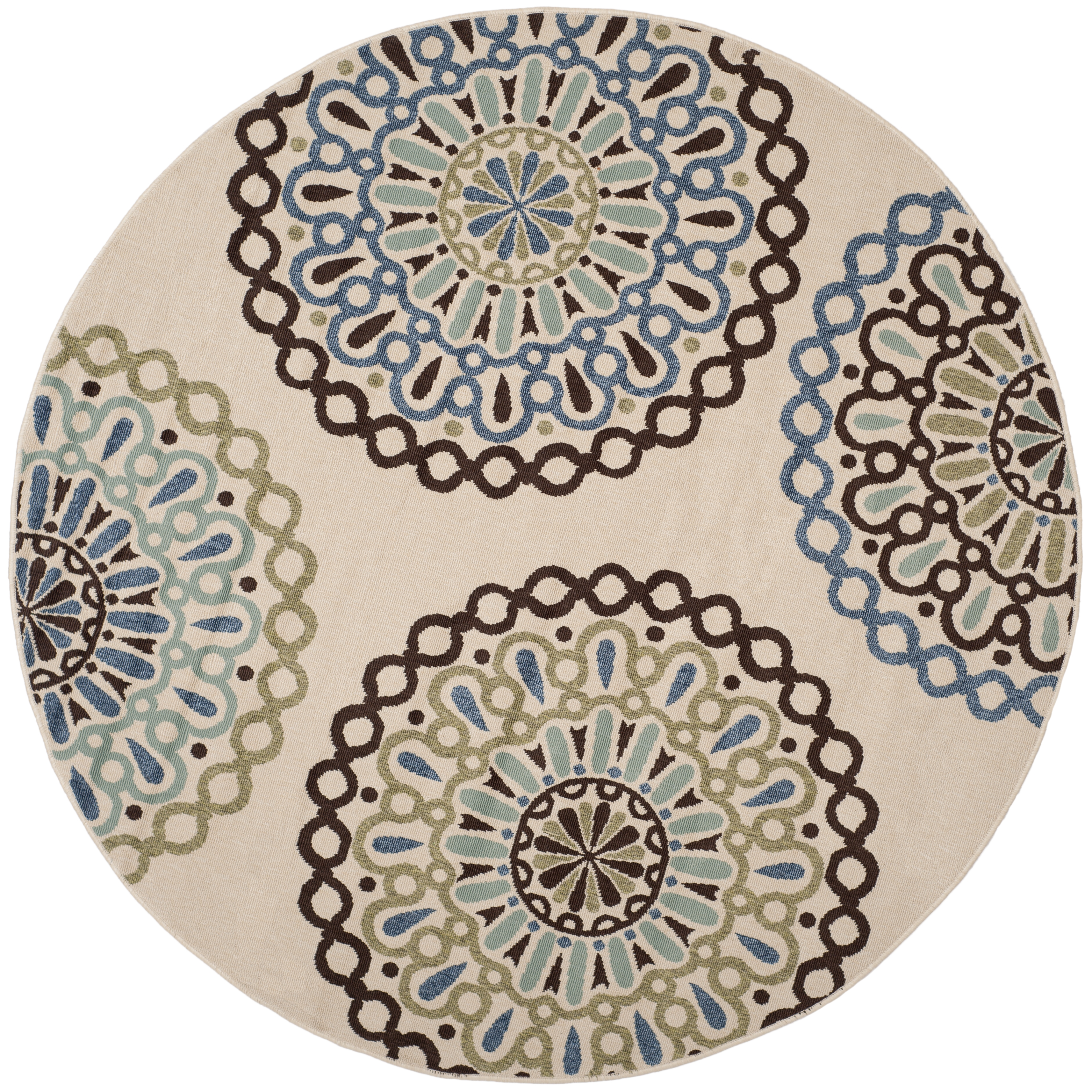 Arlo Home Indoor/Outdoor Woven Area Rug, VER092-0615, Cream/Blue,  6' 7" X 6' 7" Round - Image 0