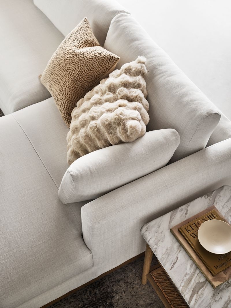 Sashiko Organic Cotton Velvet 20x20 Travertine Beige Throw Pillow with Down-Alternative insert - Image 2