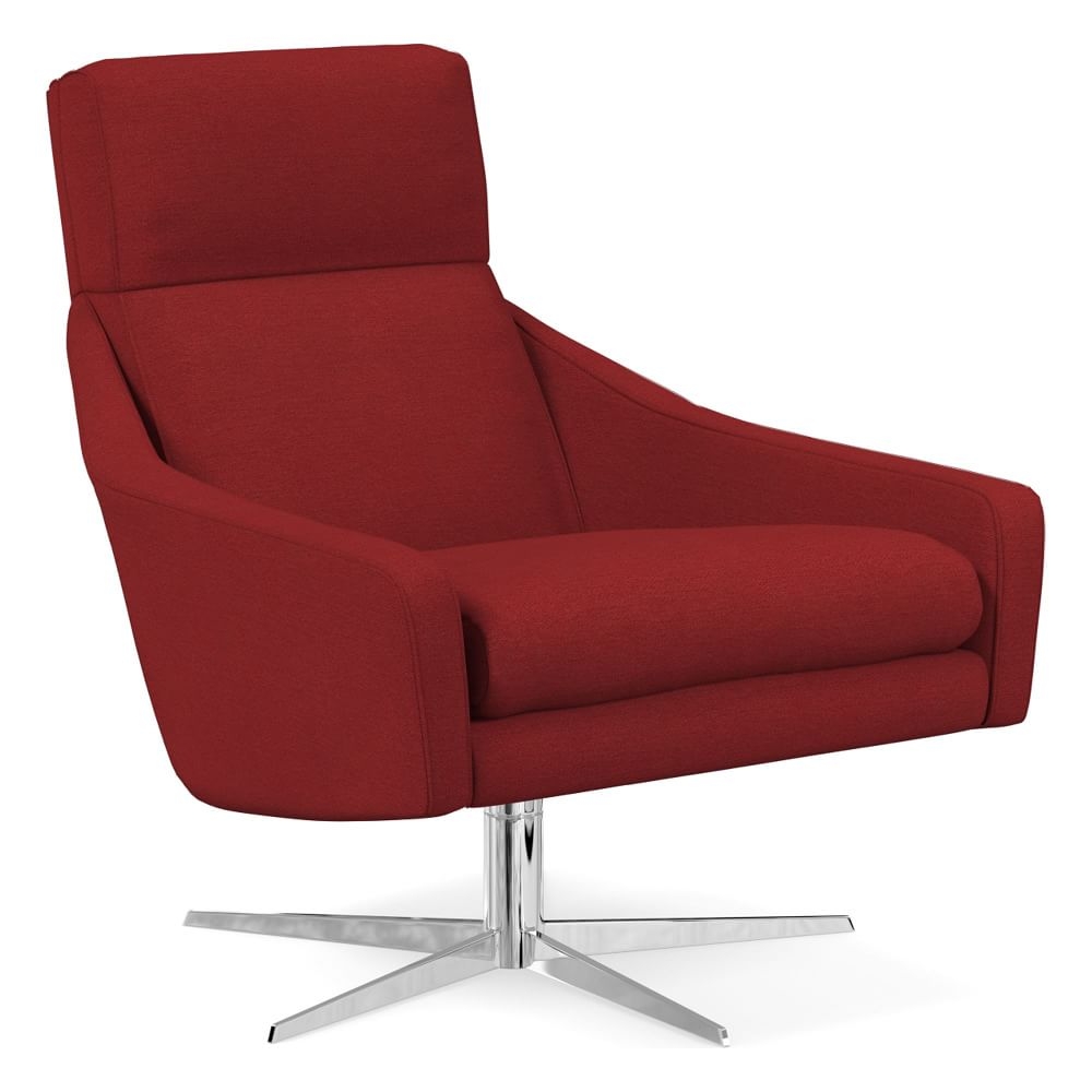 Austin Swivel Base Chair, Poly, Twill, Red Dahlia, Polished Nickel - Image 0