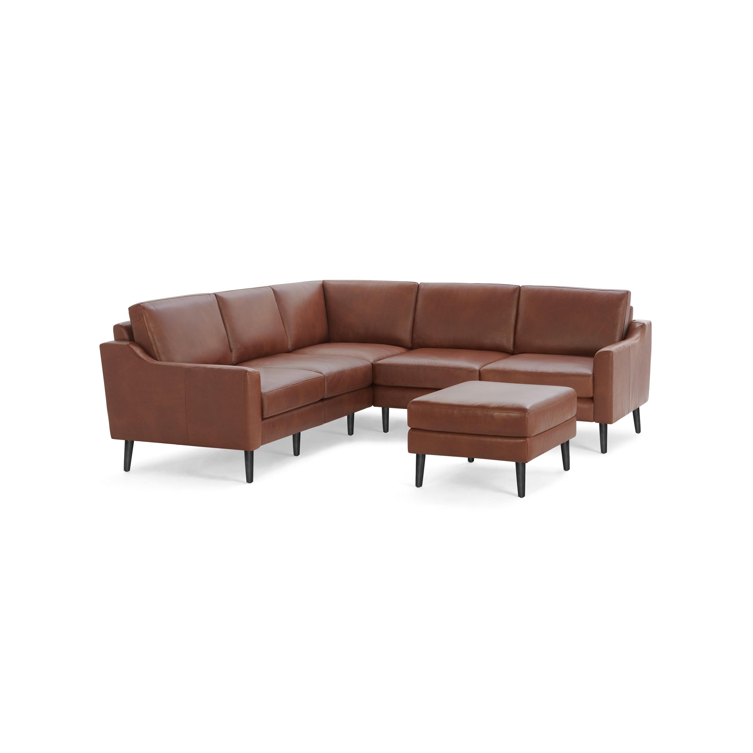 Nomad Leather 5-Seat Corner Sectional with Ottoman - Chestnut - Top Grain Leather / Ebony - Wood / Slope - Image 0