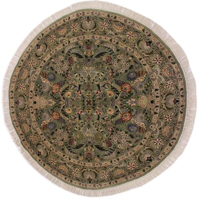 One-of-a-Kind Plattsmouth Hand-Knotted Green 5'11" Round Wool Area Rug - Image 0