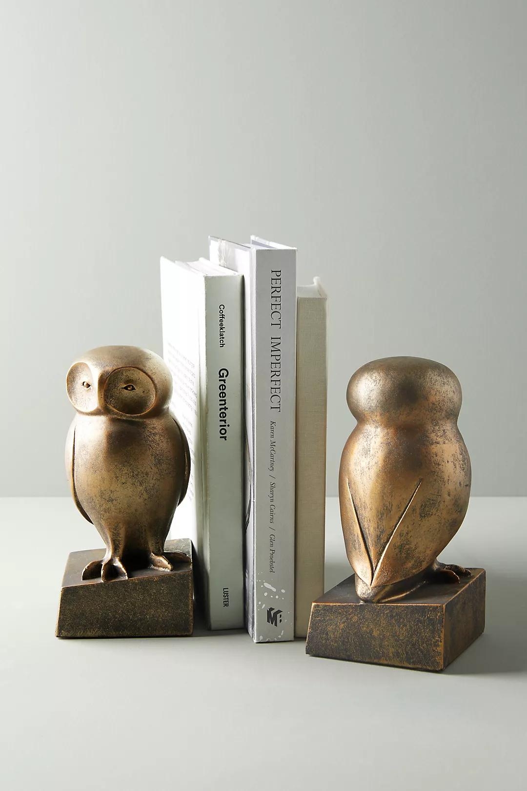 Resin Owl Shaped Bookends, Bronze Finish, Set of 2 - Image 3