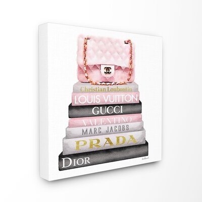 'High Fashion Bookstack Padded Bag' Watercolor Painting Print - Image 0